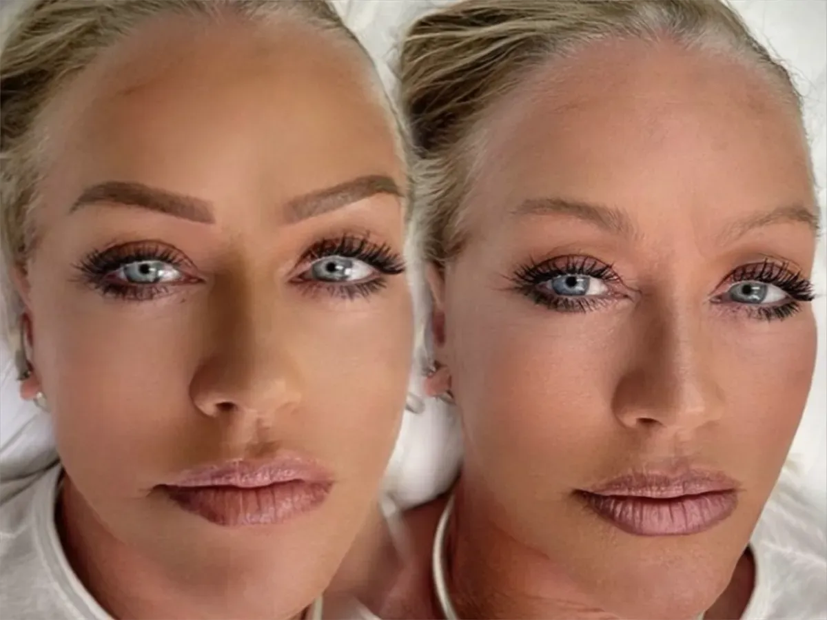 Permanent makeup showing eye brows - powder brows.